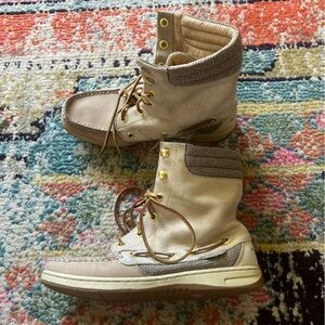 Sperry Top-Sider Hikerfish Lace-Up Leather Ankle Boots size 6.5 Tan Gold Shimmer